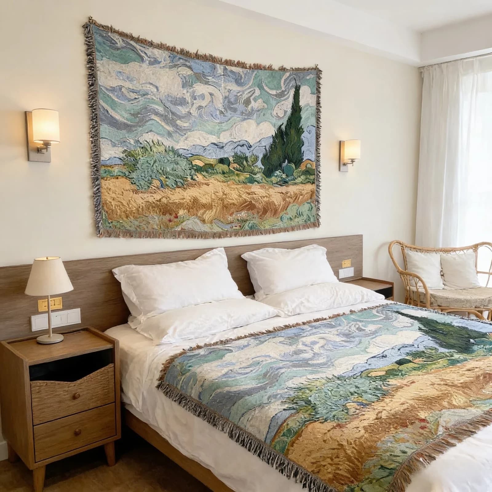 Van Gogh stílusú szövött kárpit takaró kanapéra és faldekorációnak