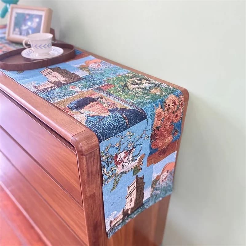 Van Gogh stílusú asztalfutó pamut-linen keverék dekoratív kendő