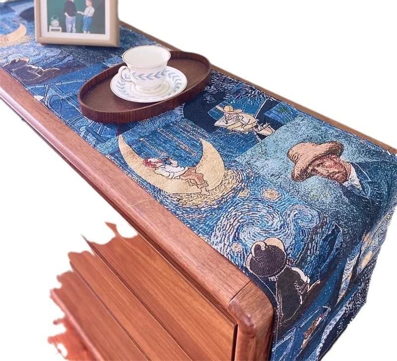 Van Gogh stílusú asztalfutó pamut-linen keverék dekoratív kendő