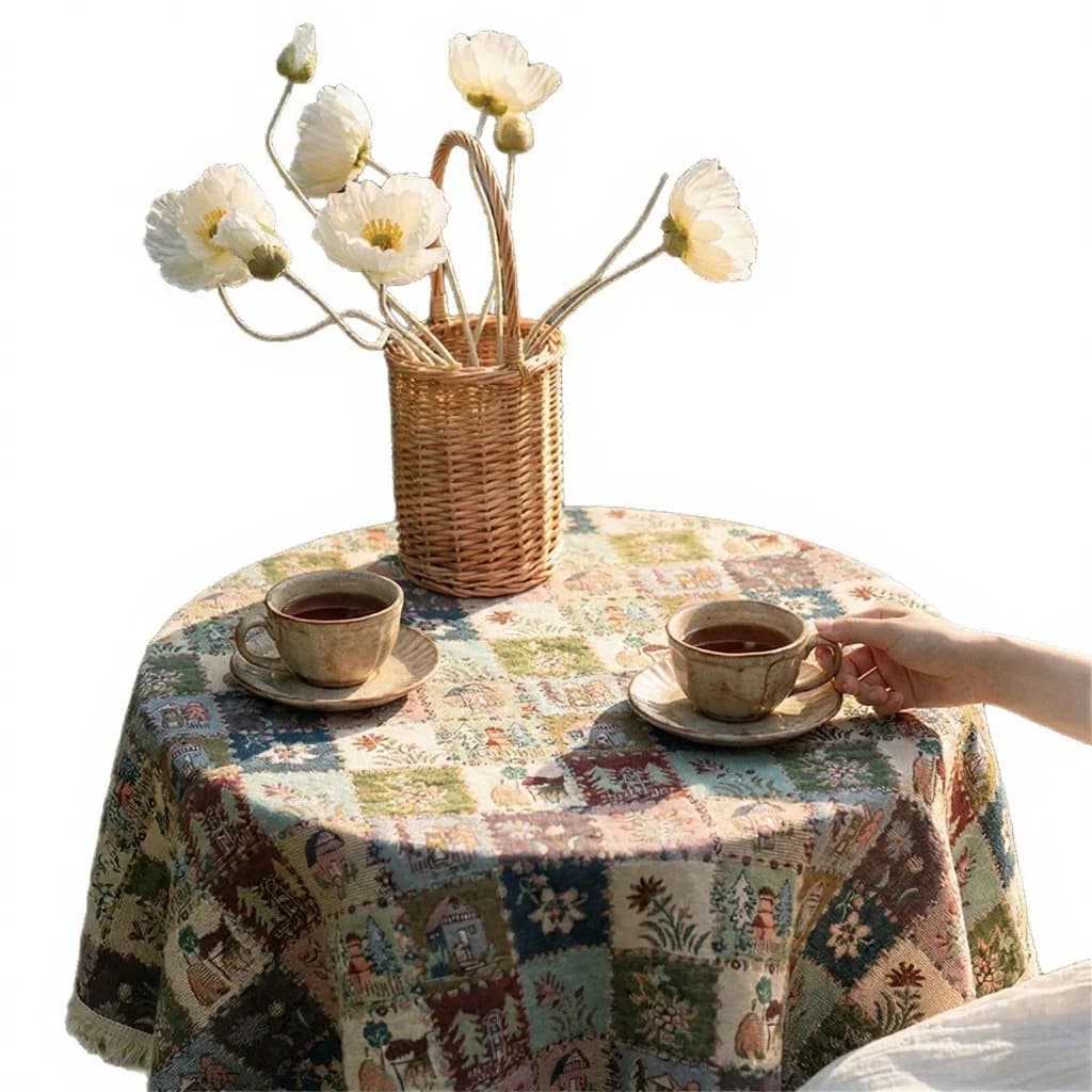 Rusztikus country jacquard asztali futó olajfestmény stílusú virágdekor