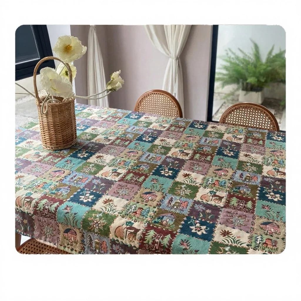 Amerikai country stílusú jacquard asztali futó virágos olajfestmény mintával