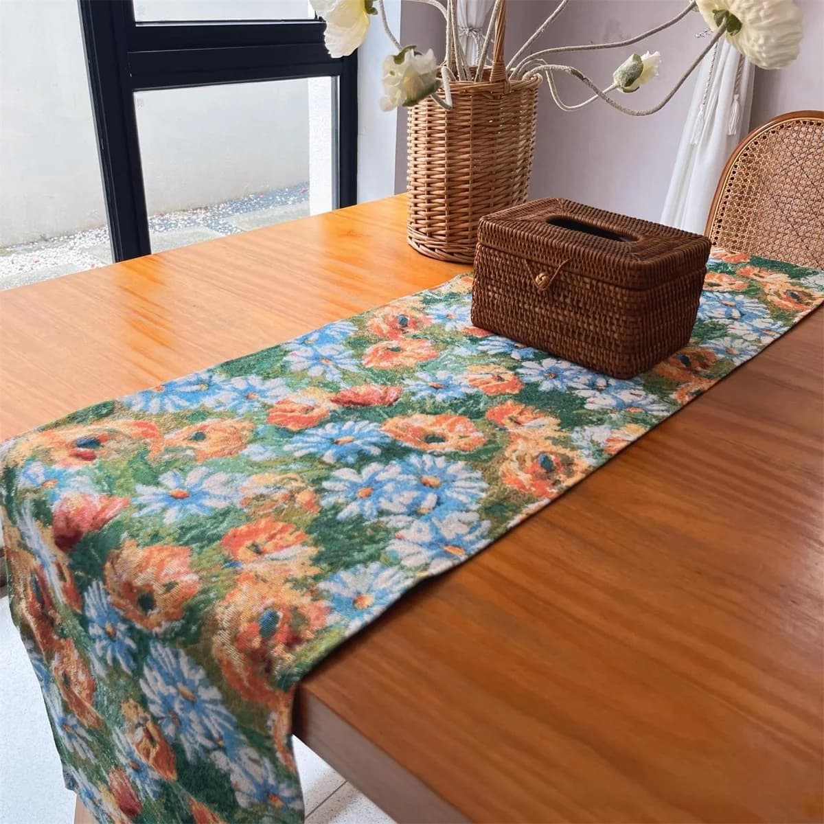 Monet kert virágmintás asztalfutó és terítő, pamutkeverék szövet