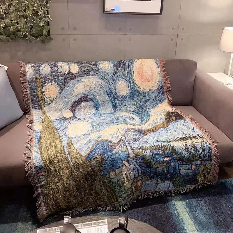 Van Gogh Csillagos éj kanapé takaró pamut keverék dekoratív borítás