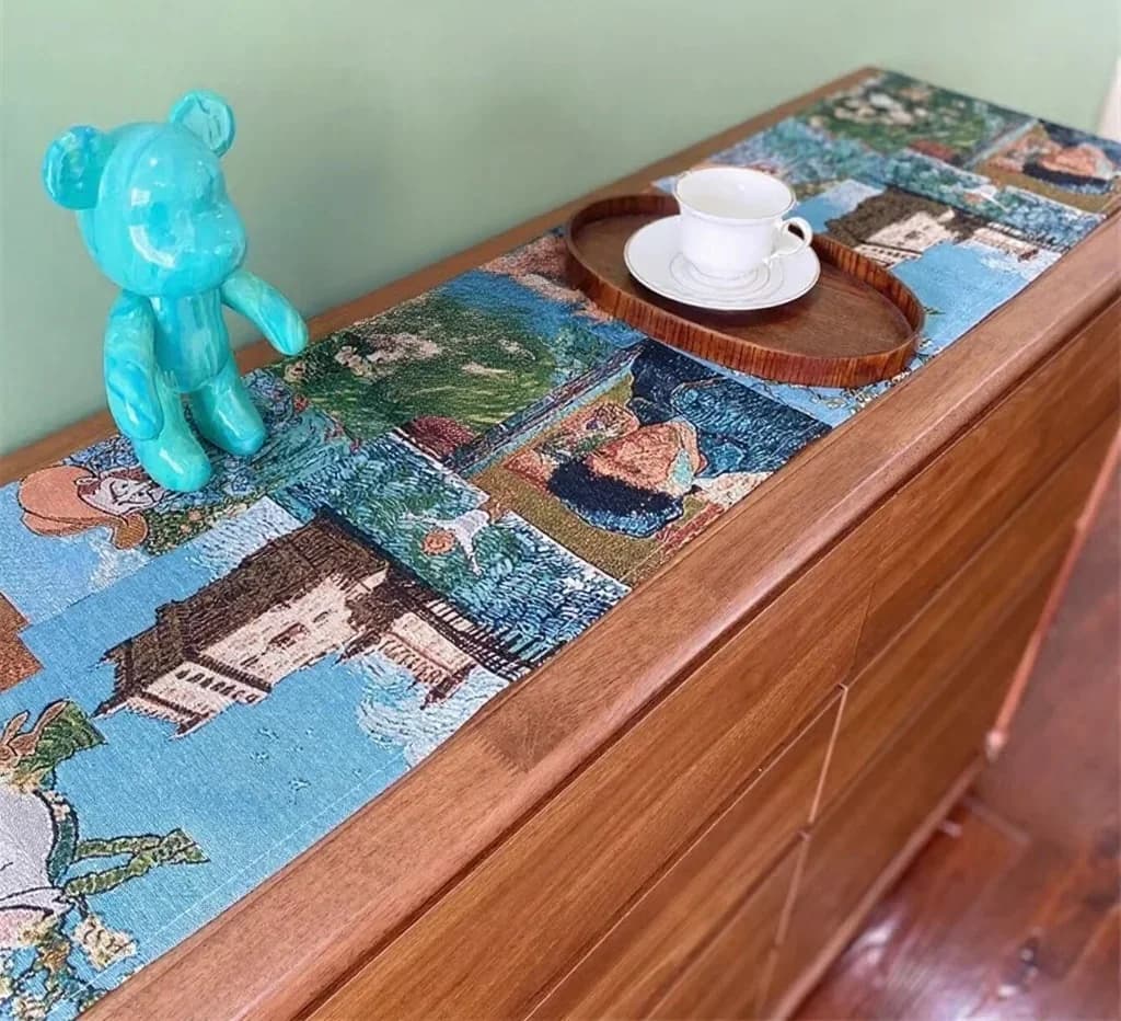 Van Gogh stílusú asztalfutó pamut-linen keverék dekoratív kendő