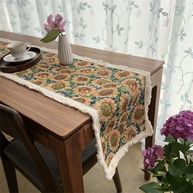 Virágos asztalfutó pamut-linen keverék dekor étkezőasztalra
