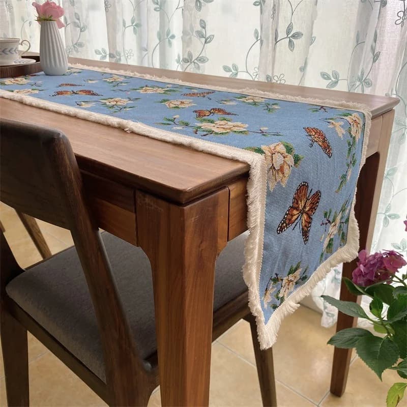 Virágos asztalfutó pamut-linen keverék dekor étkezőasztalra
