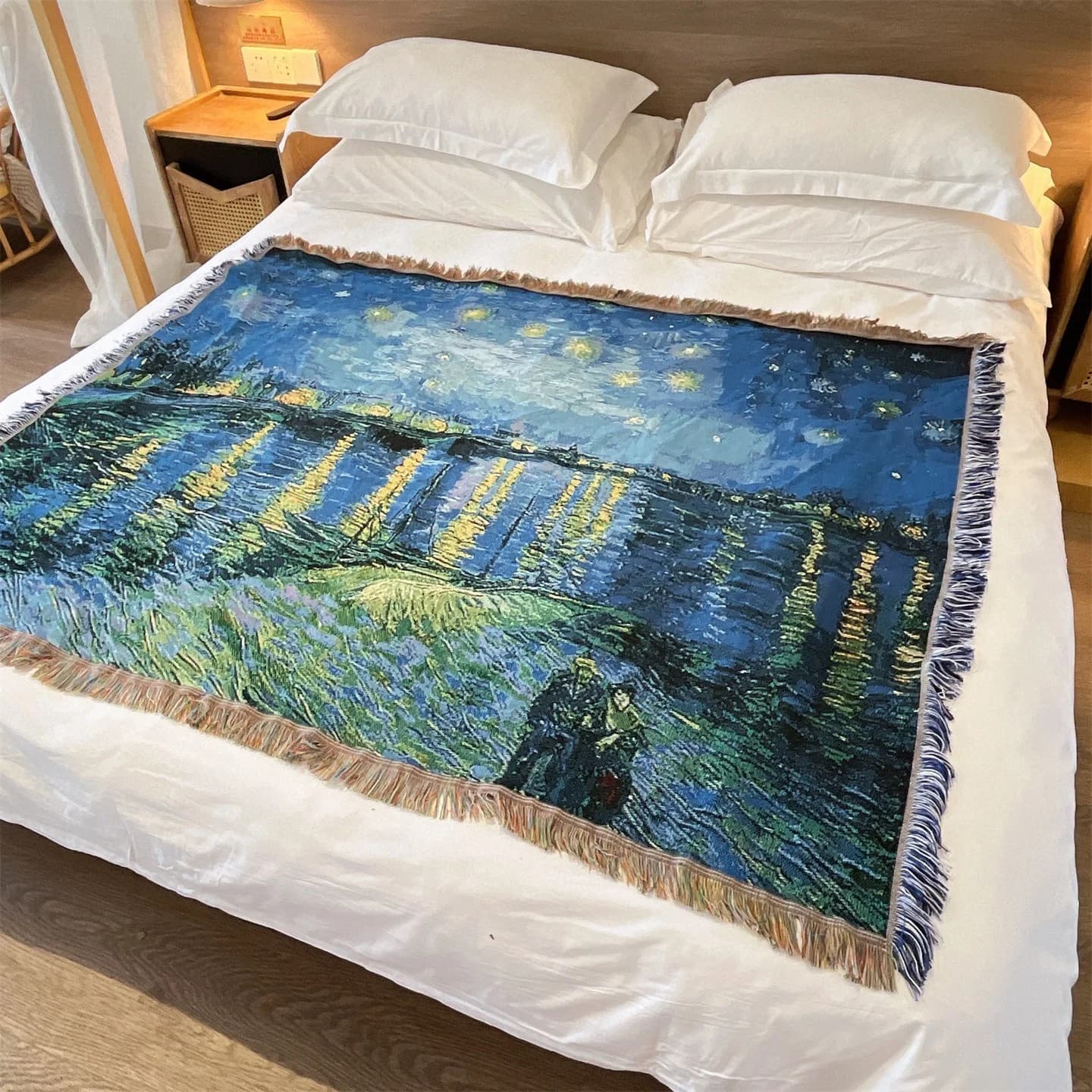 Van Gogh stílusú szőtt takaró kanapéra, ágyra vagy fali dekorációnak, 130x160 cm
