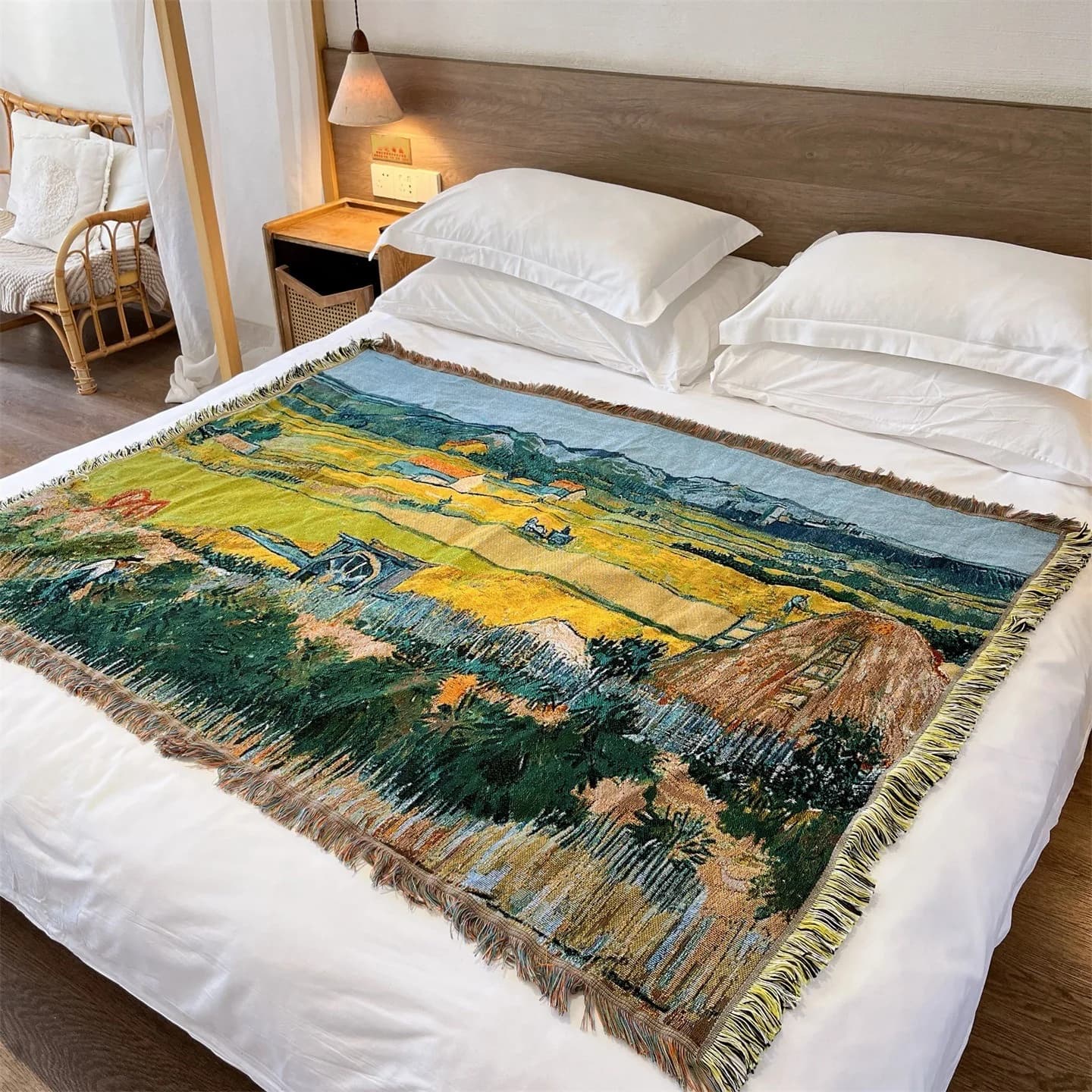 Van Gogh stílusú szőtt takaró kanapéra, ágyra vagy fali dekorációnak, 130x160 cm