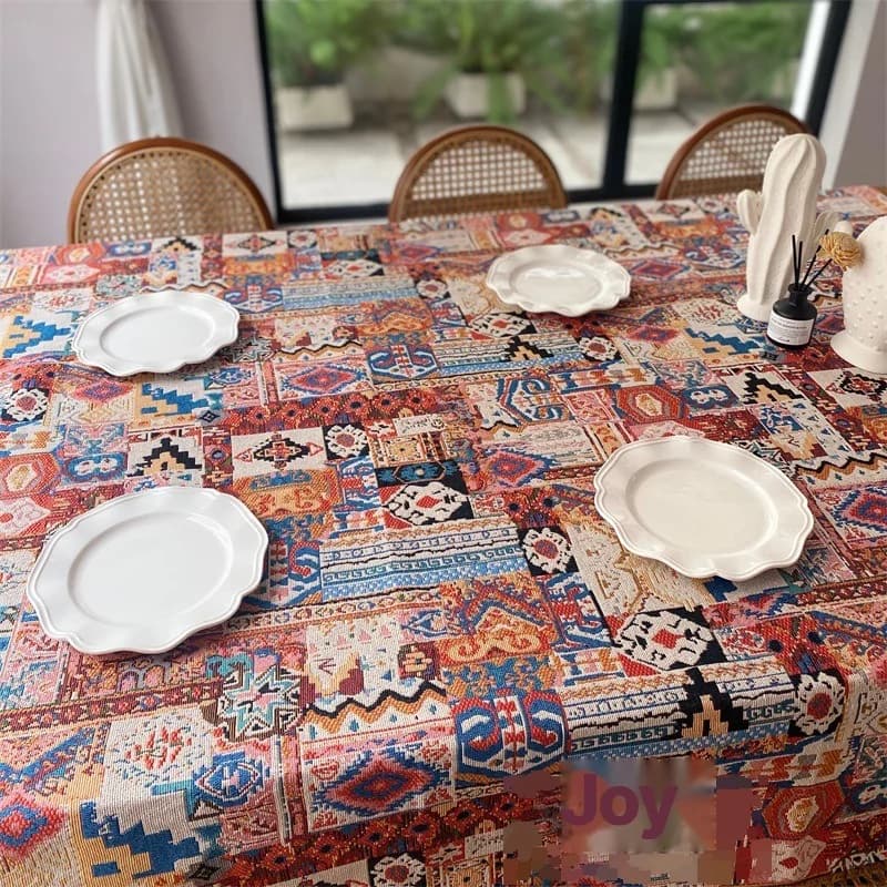 Retro bohém jacquard asztalterítő geometrikus mintával