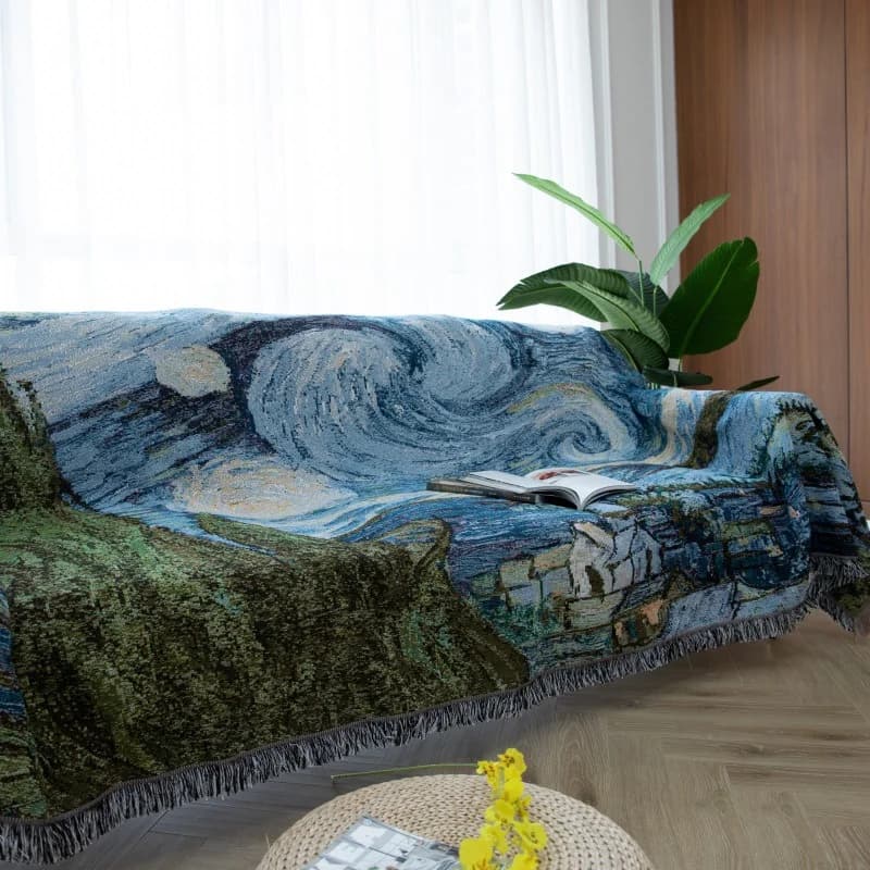 Van Gogh Csillagos éj kanapé takaró pamut keverék dekoratív borítás