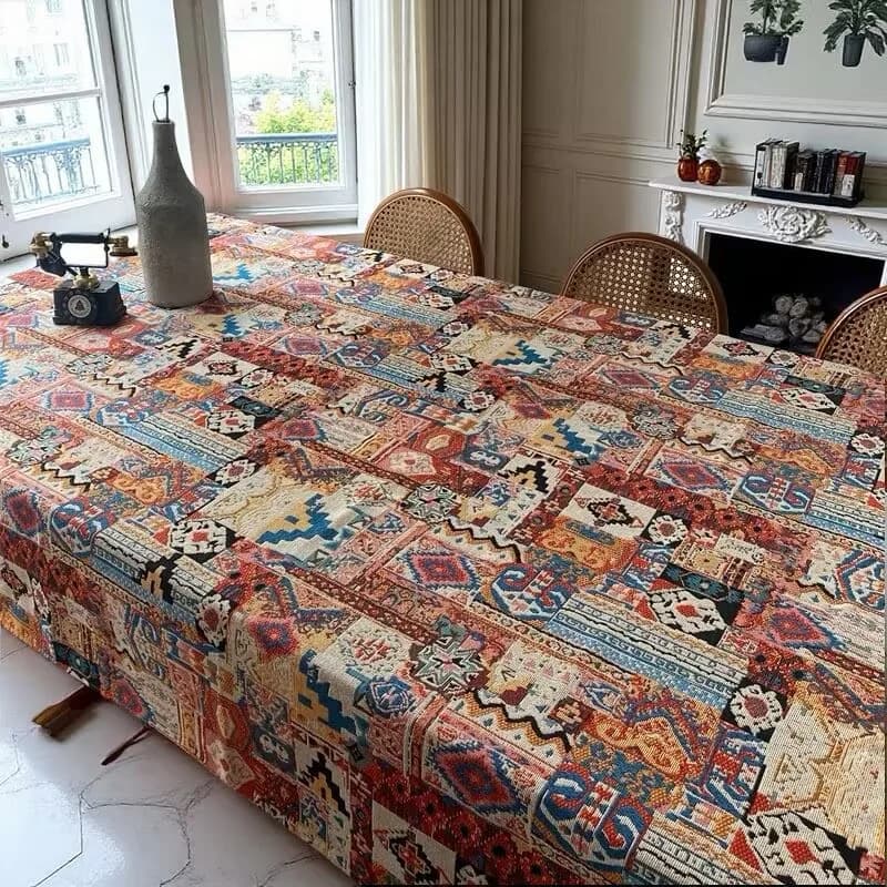 Retro bohém jacquard asztalterítő geometrikus mintával