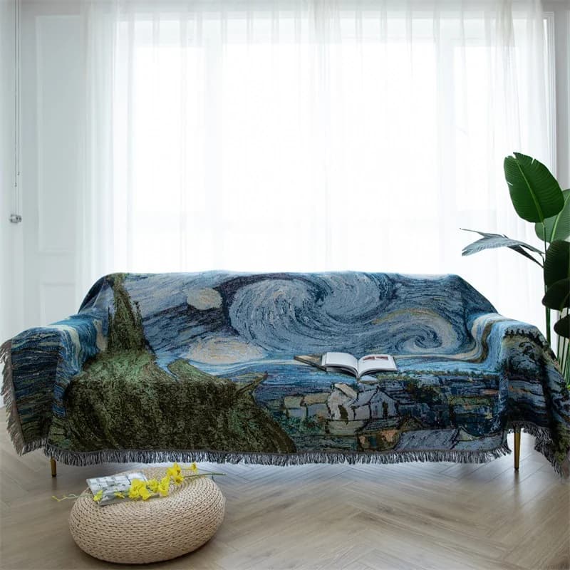 Van Gogh Csillagos éj kanapé takaró pamut keverék dekoratív borítás